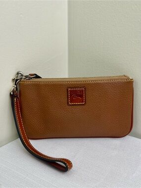 Dooney & Bourke Caramel Pebbled Leather Wristlet with Removable Strap